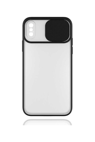 Noktaks - Apple Uyumlu iPhone Xs Max 6.5 - Kılıf Slayt Sürgülü Arkası Buzlu Lensi Kapak - Siyah