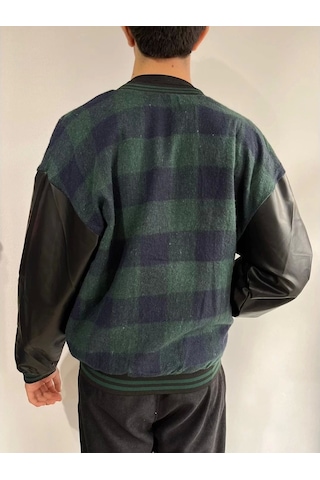 Erkek Pötikare Desen Nakışlı Kolej Ceket - Haki Haki