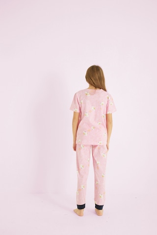 Siyah İnci Kız Çocuk %100 Pamuk Baskılı Bisiklet Yaka Pijama Takım25110057 Pembe