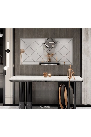 Dekoratif Baklava Desenli Bizoteli Salon Ofis Konsol Aynası 120 X 63 Gümüş Ayna Gümüş