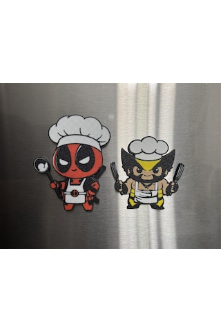 Deadpool Ve Wolverine Aşçı Kostümlü Marvel Karakterleri Dekoratif Buzdolabı Magneti