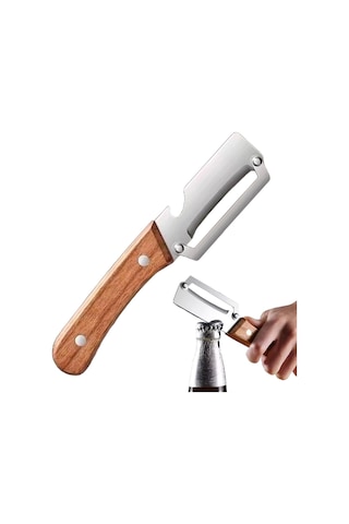 Qerhome Ahşap Saplı Paslanmaz Çelik Sebze Meyve Soyacağı Ve Şişe Gazoz Açacağı - Çok Fonksiyonlu Mutfak Soyacak Metal