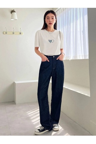 Çift Kalp Logo T-shirt - Beyaz Baskılı Oversize Bisiklet Yaka Kısa Kol Tişört Beyaz