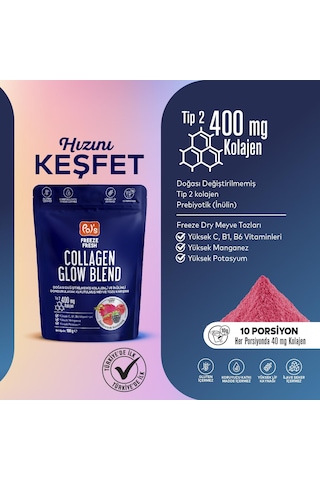 Pol's Freeze Fresh Glow Blend 100 G, Dondurularak Kurutulmuş Meyve Tozu, Kolajen, İnülin, Yüksek Lif, Manganez