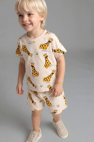 Defacto Hayvan Baskılı Kısa Kollu Üst Şort Alt 2li Pijama Takımı Erkek Bebek H4031a526hsyl238 Sarı-yl238