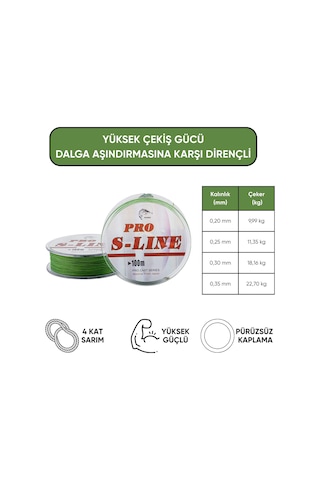İp Örgü Misina - 4 Kat - Pro S-line - 100mt - 0.30mm - 18,16kg Çeker 29394008