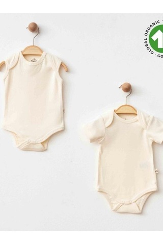 Zekids Bebek Organik Pamuklu Kolsuz Çıtçıtlı İkili Body Set-15901 Krem