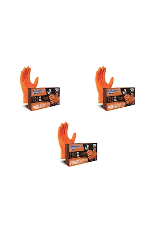 Dolphin Nitril Powergrip Ekstra Kalın Elmas Dokulu Eldiven Turuncu Xl Büyük Boy - 50'li 3 Paket