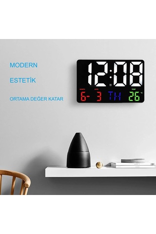 Dijital Duvar Saati Renkli Hd Led Ekran 25x16 Cm Tarih Gün Sıcaklık Alarm Usb Dekoratif Çok Renkli