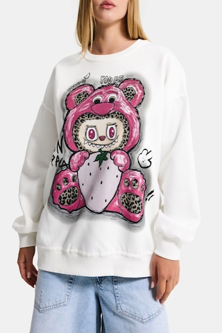 Itsbasic Kadın Beyaz W5 Oversize Baskılı %100 Koton Organik Kumaş Sweatshirt