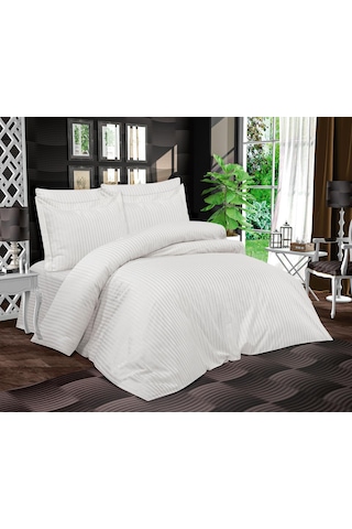 Lastikli Çift Kişilik Otel Tipi Pamuk Saten Nevresim Takımı Orkide Collection Beyaz