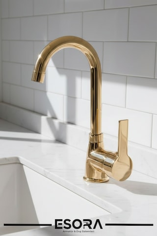 Full Gold Banyo Lavabo Bataryası Musluğu Çeşmesi Çift Su Girişli