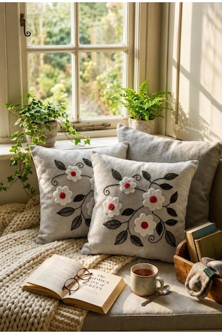 Punch Nakış Kırlent Kılıfı 2'li 40 Cm X 40 Cm Abanoz