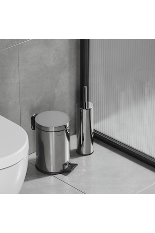 Aqua Bagno Basic Set - Klozet Fırçası + Çöp Kovası 3 L, 2 Parça, Parlak Krom Paslanmaz krom