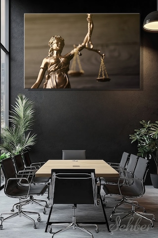 Bronz Renkli Adalet Tanrıçası Themis / Justitia Heykeli Yatay Kanvas Tablo 3867 Çok Renkli