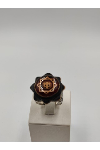 Kartal Kırmızı Taşlı Yuvarlak Kesim Erkek Yüzüğü 24 Mm 925 Ayar G