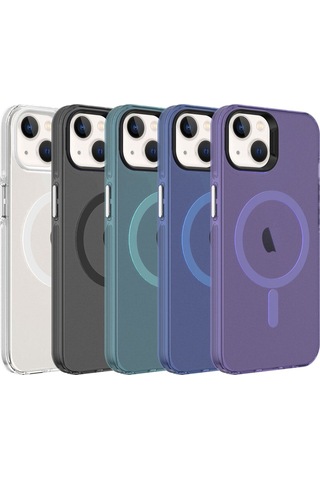 İphone Uyumlu 14 Uyumlu Csm Zore Magsafe Şarj Özellikli Buzlu Transparan C-pro Sert Kılıf-derin Mor