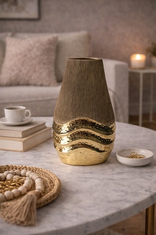 Altın Detaylı Modern Vazo- Dikey Form Renkli