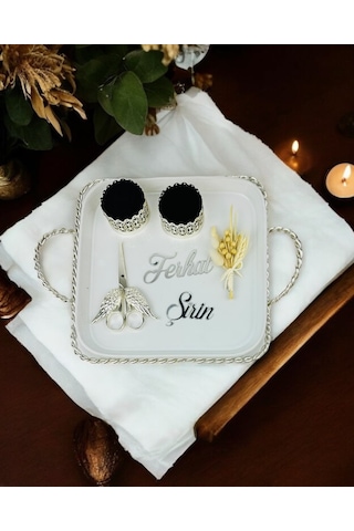 Spark Gümüş Söz Tepsisi Ve Damat Kahve Fincanı Beyaz Beyaz