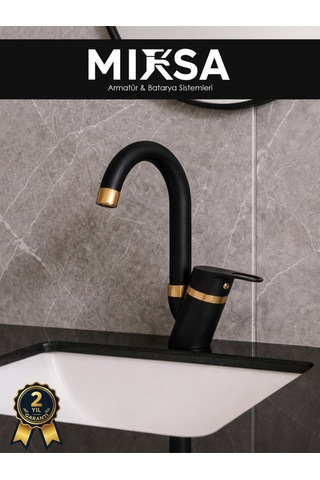 Lüx Siyah-gold Baston Borulu Banyo Lavabo Bataryası, Musluğu, Çift Su Girişli
