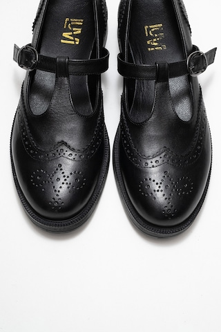 Luvishoes Luvi Shoes Janney Siyah Cilt Hakiki Deri Bantlı Kadın Loafer Ayakkabı SİYAH CİLT