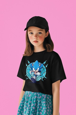Sevbano Süper Sonic The Hedgehog Baskılı Unisex Çizgi Film Çocuk Tişört Siyah
