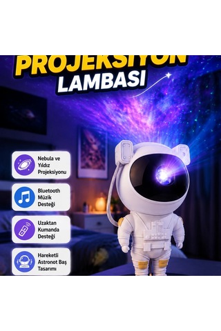 Astronot Galaksi Projeksiyon Lambası Bluetooth Müzik Ve Uzaktan Kumanda
