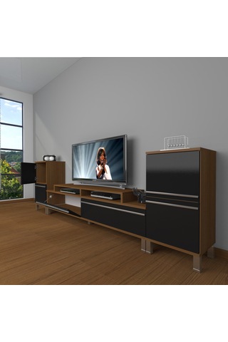Decoraktiv Ekoflex On2 Mdf Krom Ayaklı Tv Ünitesi Tv Sehpası Ceviz - Siyah