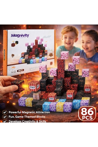 Magnivity Manyetik Blok Yapı Seti 86 Parça Güçlü Mıknatıslı Yaratıcılığı Geliştiren Eğitici Oyuncak