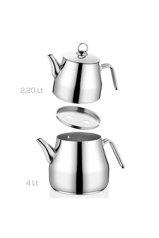 Porsima 8010 Pramit Metal Kulp Aile Boy Paslanmaz Çelik Çaydanlık Takımı - Antrasit - 2.20-4.00lt