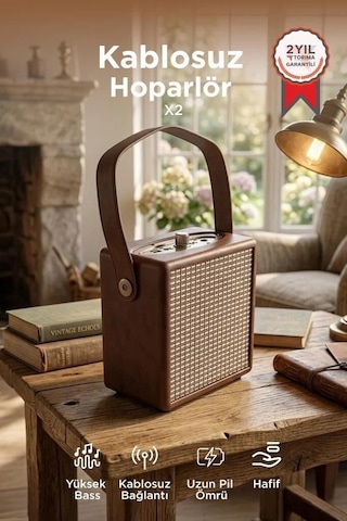 Özel Üretim Bluetooth Hoparlör Wooden Case X2 Kahverengi Unisex Ses Sistemi Yetişkin
