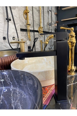 İsaoğlu Yapı Siyah Çanak Lavabo Bataryası Mat Siyah Lavabo Bataryası Kare Modern Tasarım Siyah