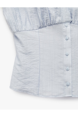 Koton Slim Fit Düğmeli Drapeli Hakim Yaka Kısa Kollu Bluz Mavi 6sak60460pw