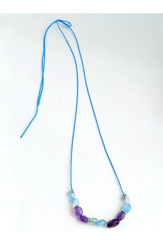 Keskin Gümüş Ametis Aquamarine Doğal Taşlı Mavi Çakra Choker Gümüş Kadın Kolye