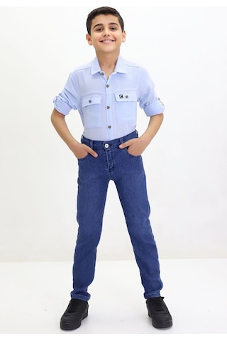 Gzt Tekstil Erkek Çocuk Pantalon Likralı Kot Jeans Pantolon 6-12 Yaş Koyu Mavi