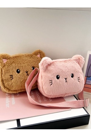 Peluş Çapraz Askı Omuz Çantası - Pembe