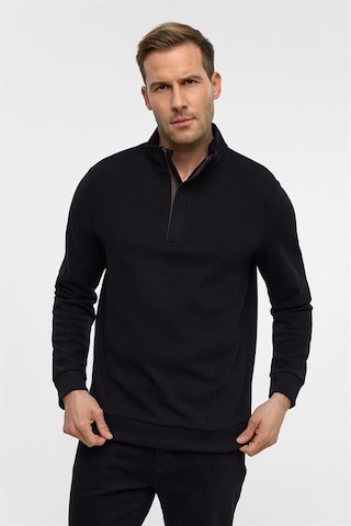 Süvari Siyah Regular Düz Polo Yaka Sweatshirt Siyah