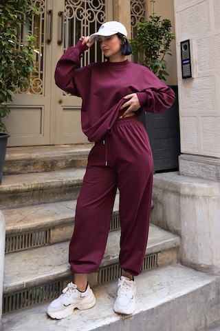Mezka Regular Fit 2'li Takım Sweatshirt Beli Lastikli Jogger Eşofman Altı Bordo