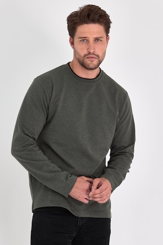 MMetalic Çift Bisiklet Yaka Standart Rahat Kesim Erkek Sweatshirt Haki Antrasit