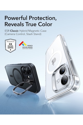 Esr Apple Uyumlu iPhone 17 Classic Hybrid Magsafe Standlı Kılıf - Kamera Kontrol Buton - Buzlu Siyah Buzlu Siyah