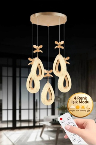 Lumia Lighting Damla Model 6"lı Gold Kumandalı 3 Renk Modu Ledli Modern Plafonyer Salon Mutfak Çocuk Yatak Odası Led Avize
