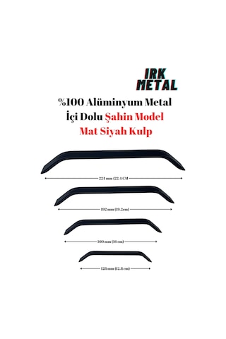 Irk Metal %100 Alüminyum Metal Mobilya Mutfak Çekmece Kapak KulbuIçi Dolu Şahin Model Siyah Mat Kulp 192 MM-Siyah Siyah