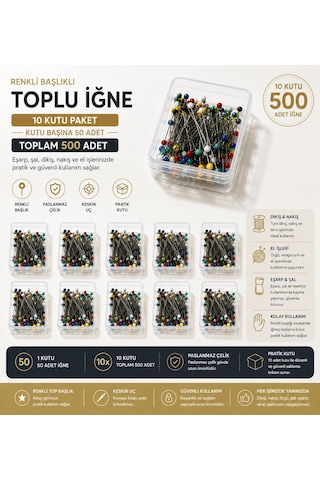 Renkli Başlıklı Toplu İğne 10 Kutu 500 Adet Eşarp Ve Hobi İğnesi Renkli Başlıklı Toplu İğne 10 Kutu 500 Adet Eşarp Ve Hobi İğnesi