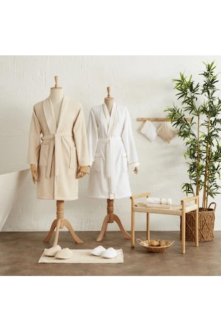 Karacahome Glory Lurex Gold Bej 9 Parça Aile Banyo Seti Bej