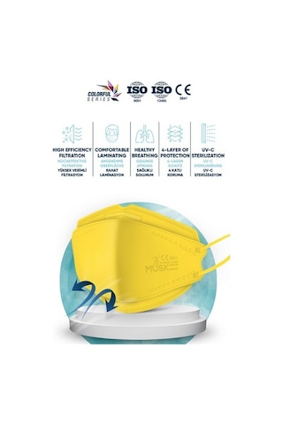 Musk Kf94 Kore Tipi Ffp2 Maske Sarı Renk 10 Adet