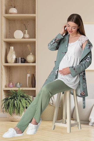 Mecit Pijama Mecit 5804 Elisa Yeşil Sabahlıklı Lohusa Pijama Takımı
