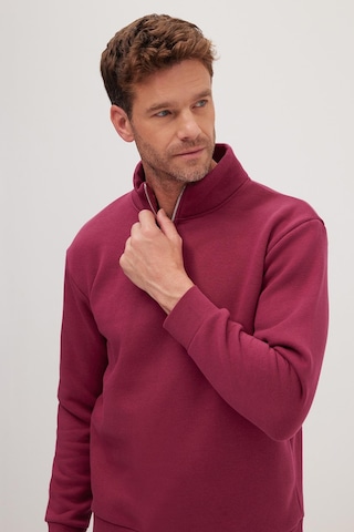 Tudors Unisex Relax Fit Rahat Kesim Pamuklu İçi Polarlı Yarım Fermuarlı Fuşya Dik Yaka Sweatshirt-35156 Fuşya