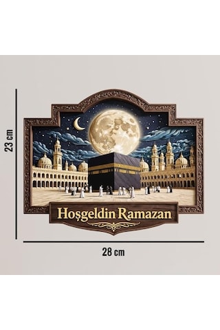 28-23 Cm Hoş Geldin Ramazan Dekorlu Ahşap Kapı Süsü, Ramazan Süsleri, Ramazan Tavan Süsü