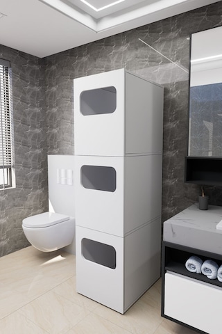 Lavina Banyo Kirli Sepetli Çamaşır Dolabı Beyaz Beyaz