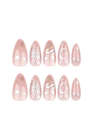24pcs Gümüş Ay Ve Yıldız Dekoru İle Star Moon Tasarım İle Tırnaklara Basın Sahne Performans Giyim İçin Sahte Tırnaklar